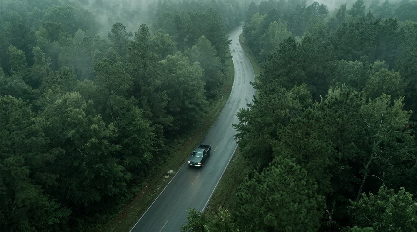 Carretera entre bosques, portada de Amor Procesado